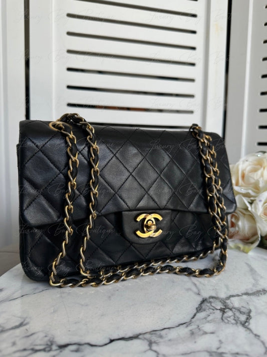 Chanel Vintage Small Classic Double Flap Black Lambskin