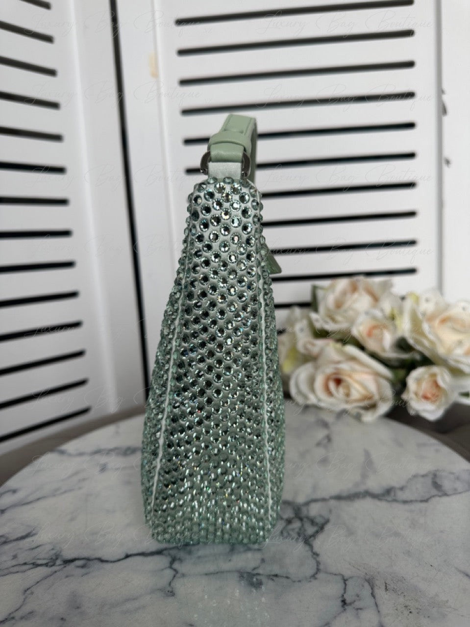 PRADA Satin Crystal Triangle Bag Acqua