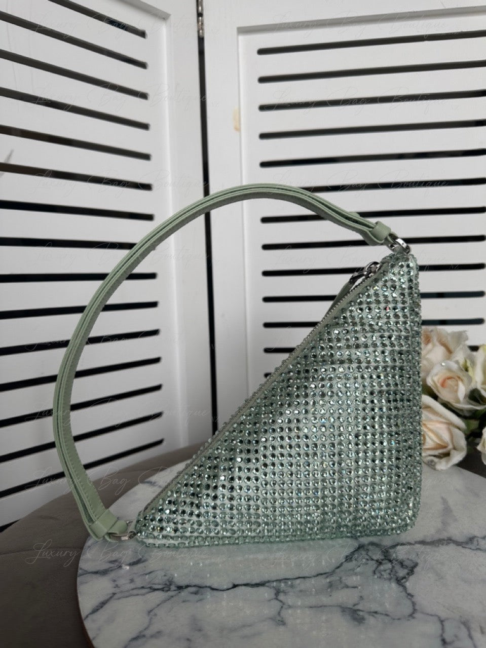 PRADA Satin Crystal Triangle Bag Acqua