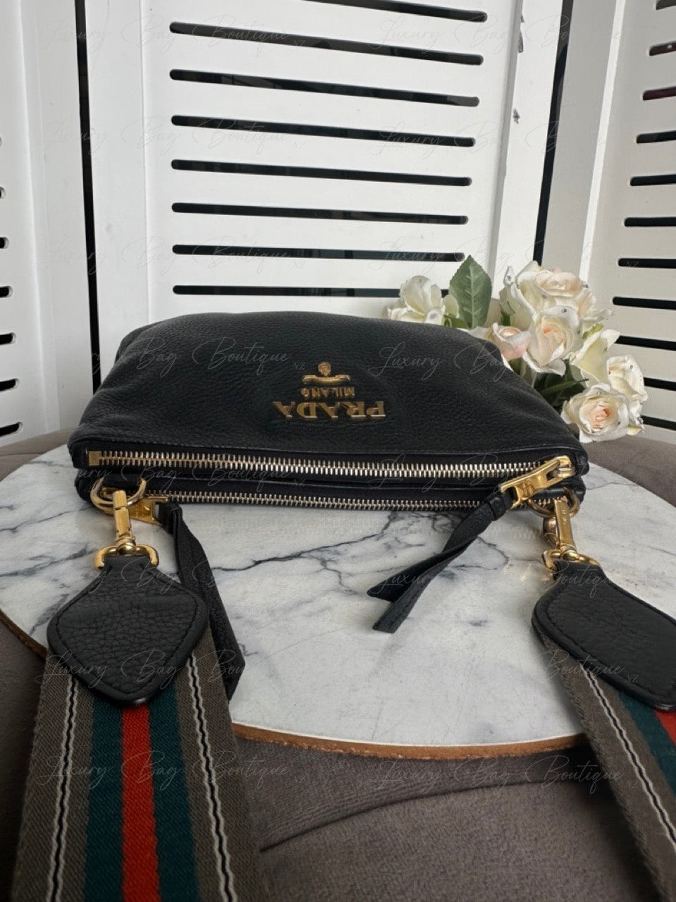 Prada Vitello Daino double Crossbody Black