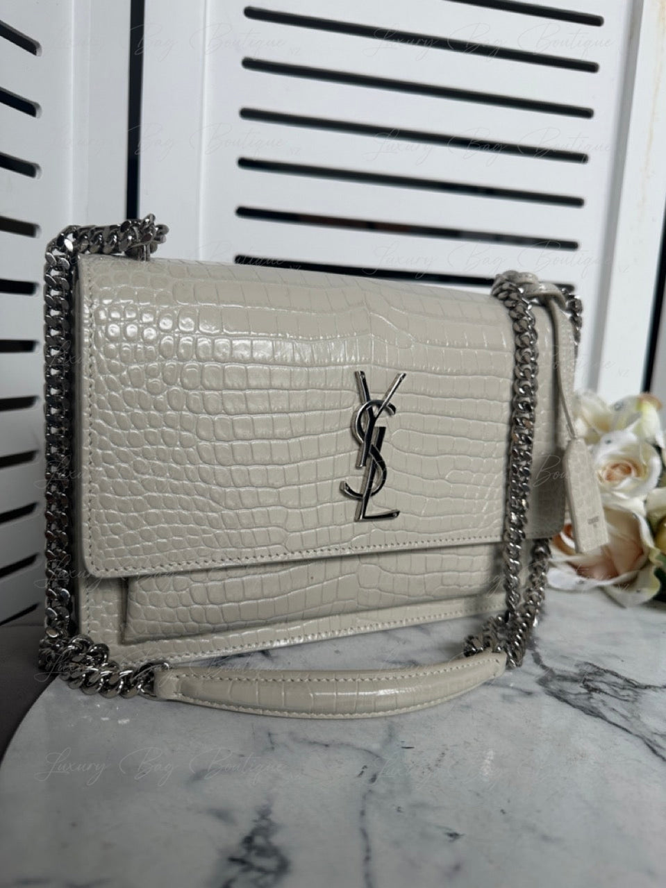 YSL Sunset Medium Croc Embossed