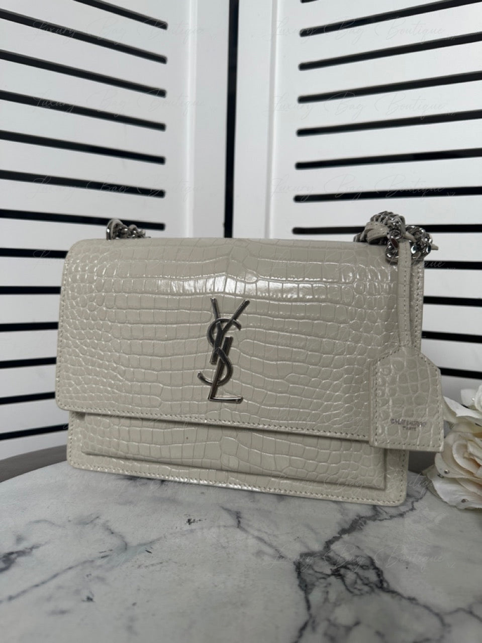 YSL Sunset Medium Croc Embossed