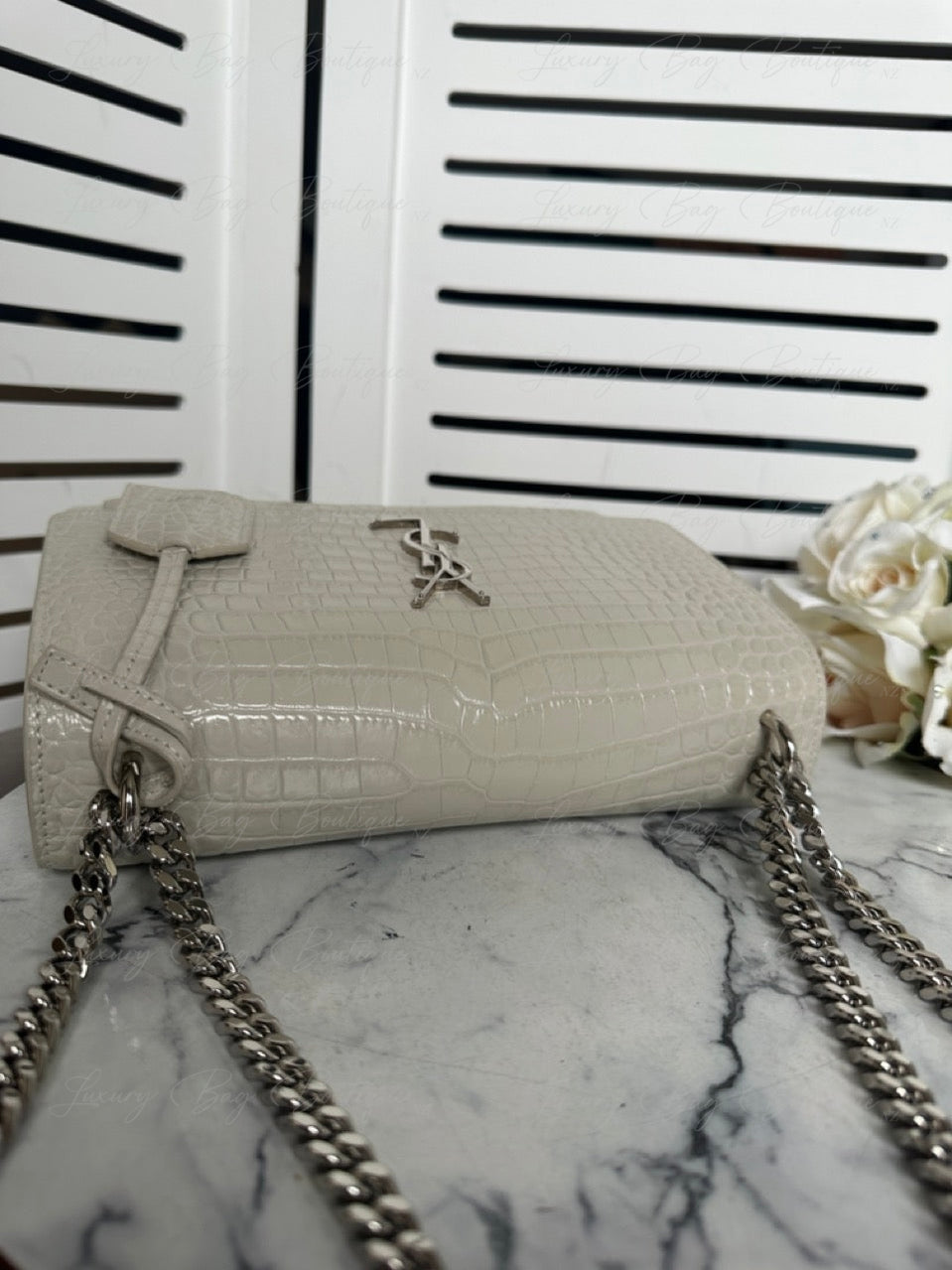 YSL Sunset Medium Croc Embossed