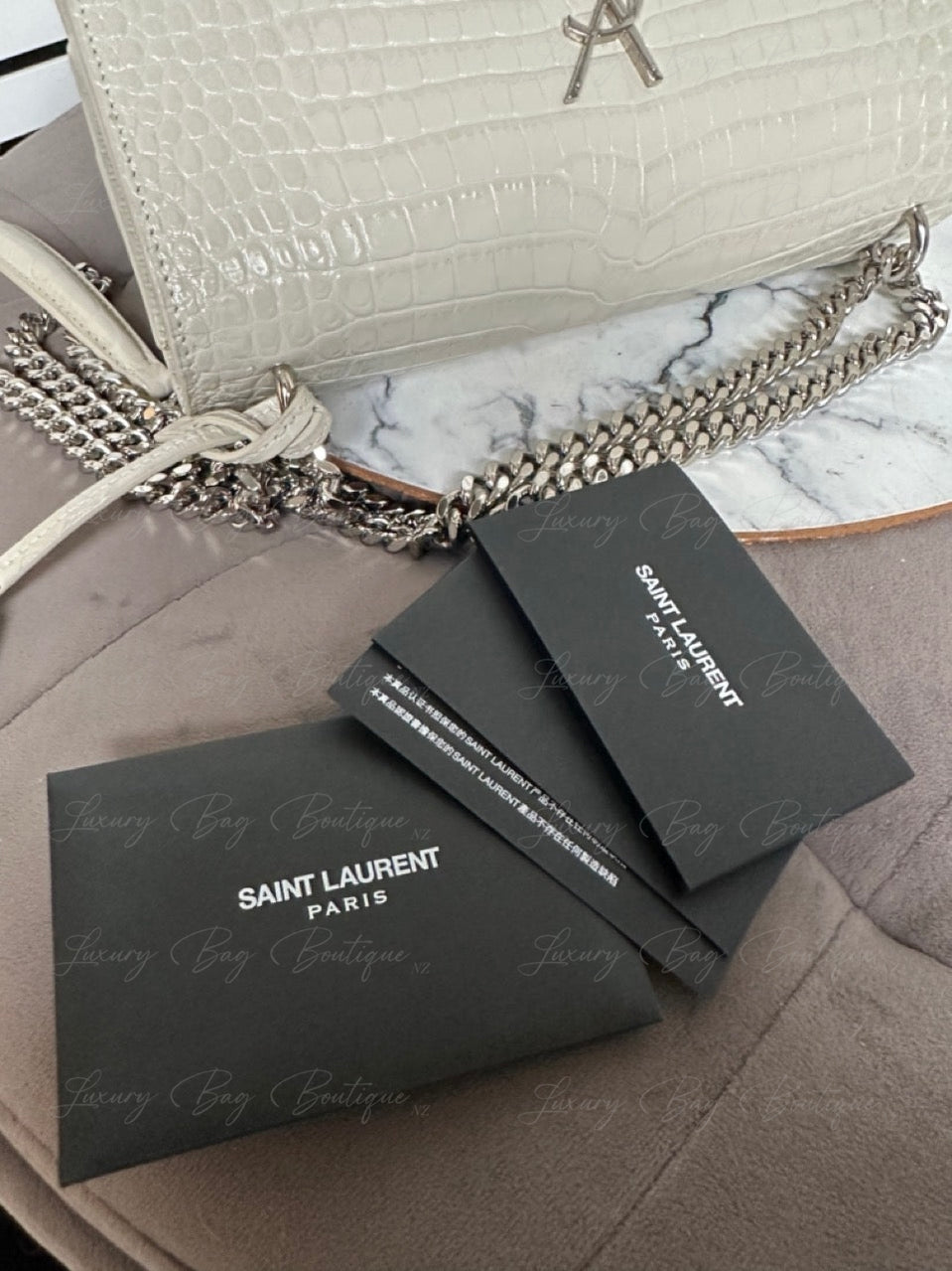 YSL Sunset Medium Croc Embossed