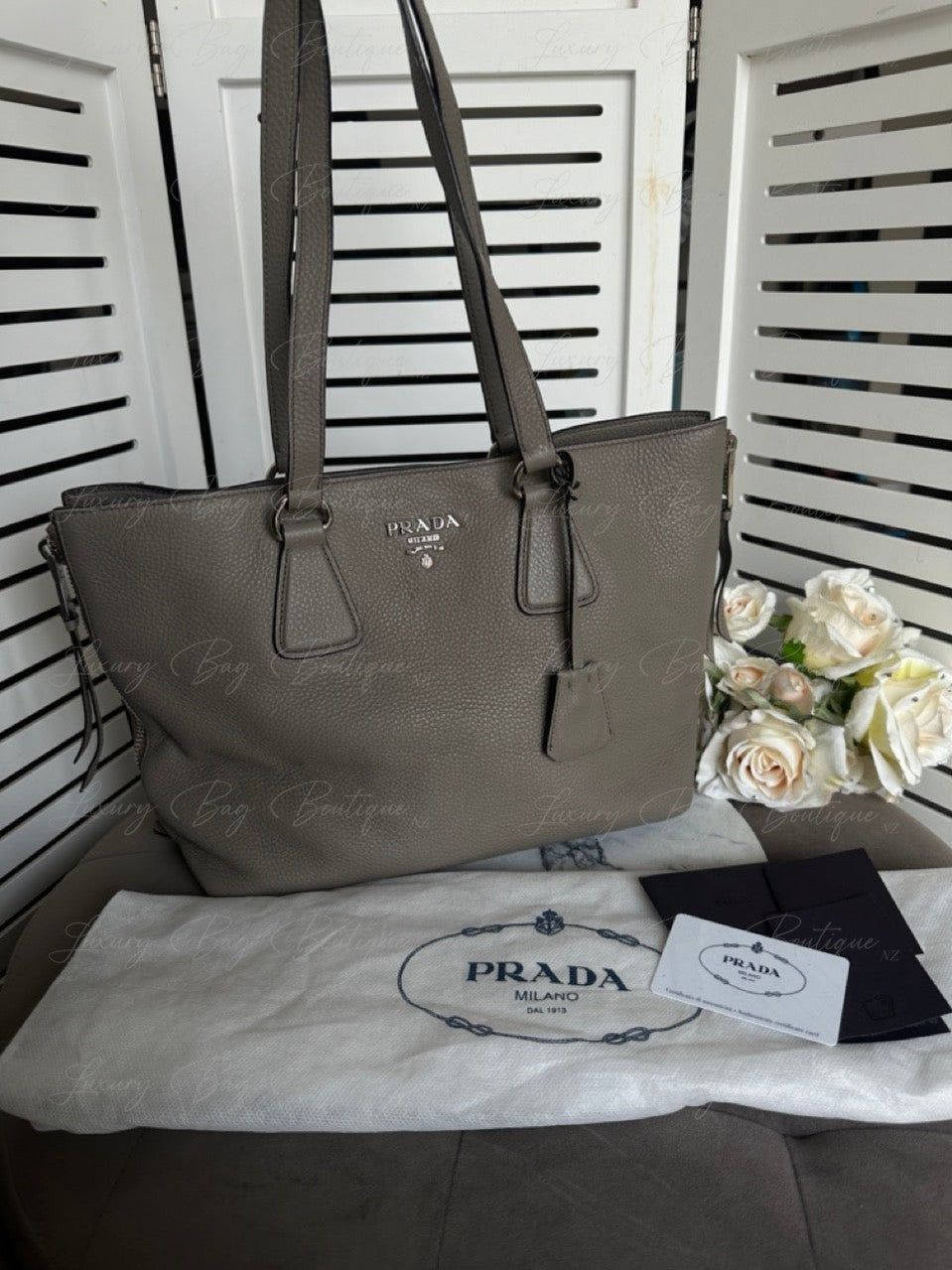 Prada Vitello Phenix Side Zipper Tote