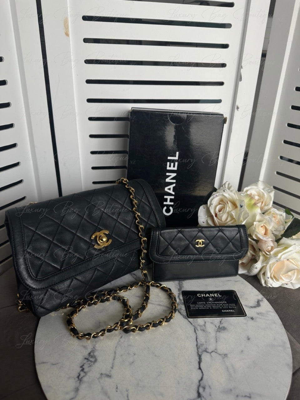 Chanel Vintage Single Flap 24k w Removable Pouch