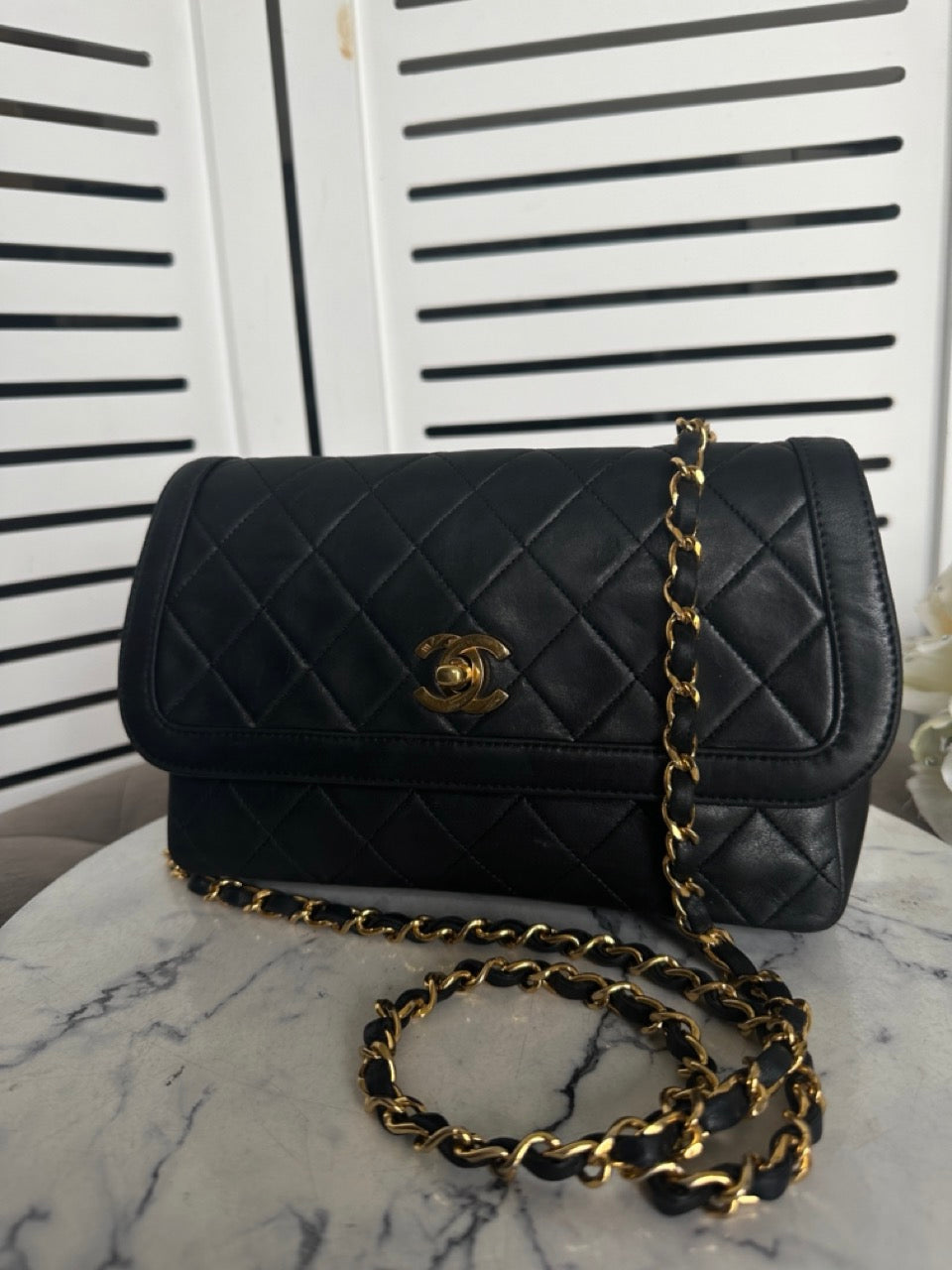 Chanel Vintage Single Flap 24k w Removable Pouch