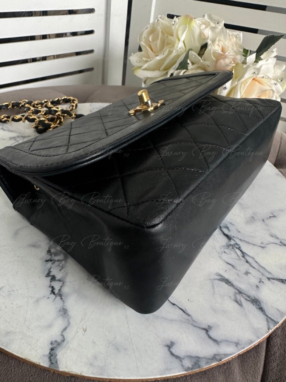 Chanel Vintage Single Flap 24k w Removable Pouch