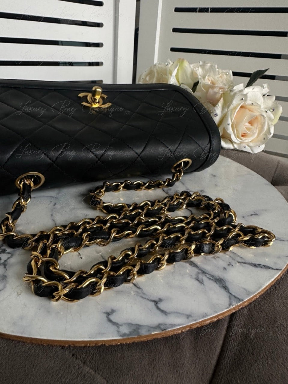 Chanel Vintage Single Flap 24k w Removable Pouch