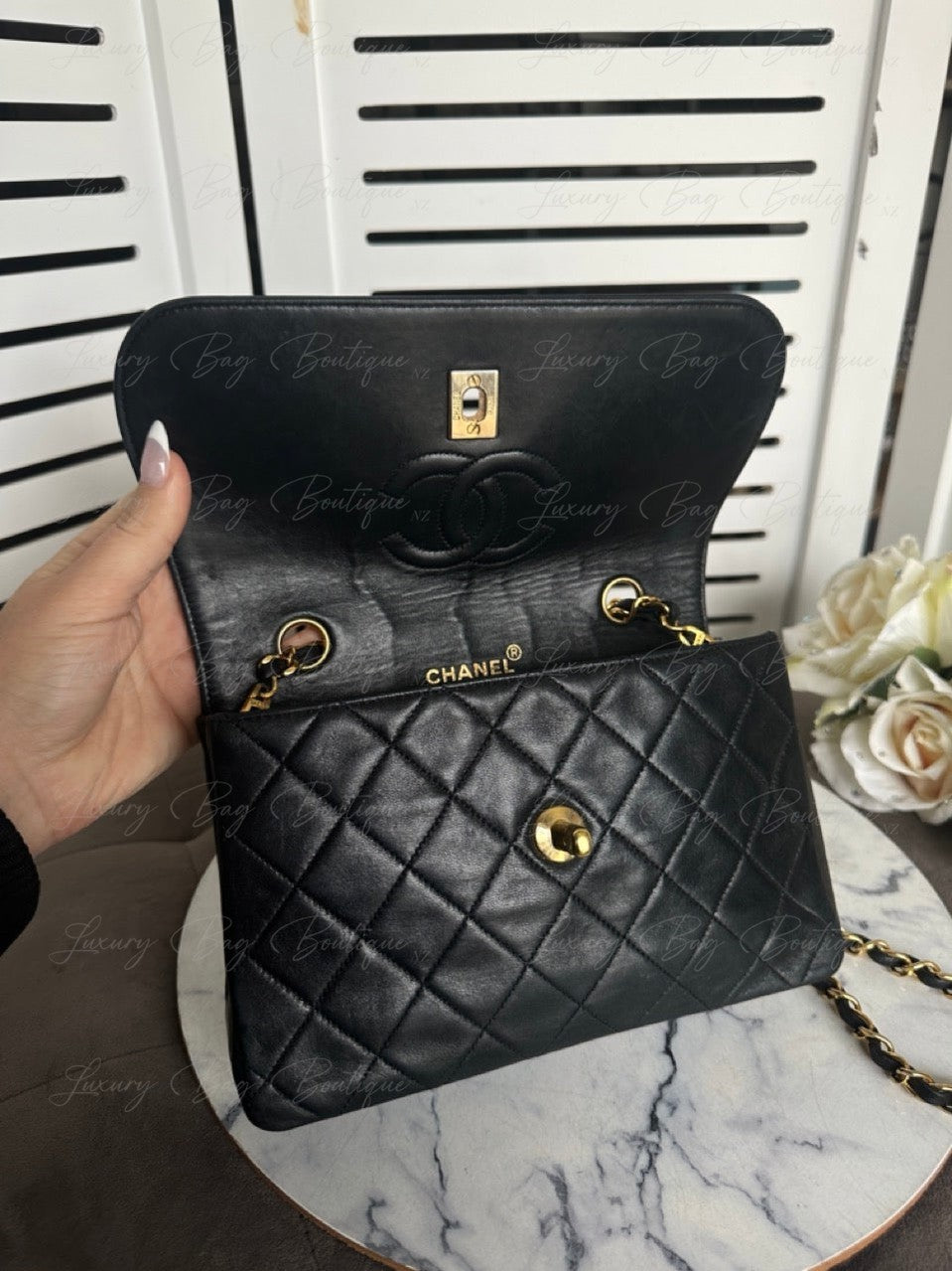 Chanel Vintage Single Flap 24k w Removable Pouch