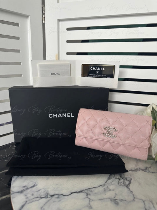 Chanel Crystal CC Logo Pink Caviar Wallet