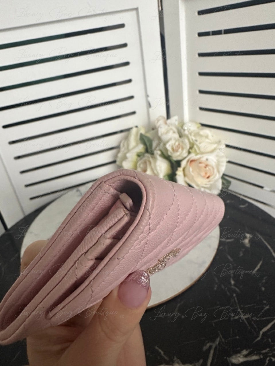 Chanel Crystal CC Logo Pink Caviar Wallet