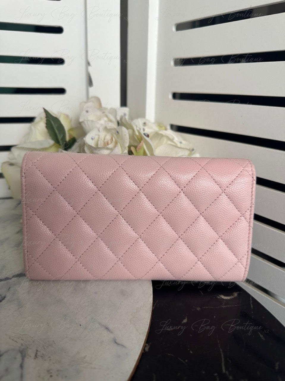 Chanel Crystal CC Logo Pink Caviar Wallet