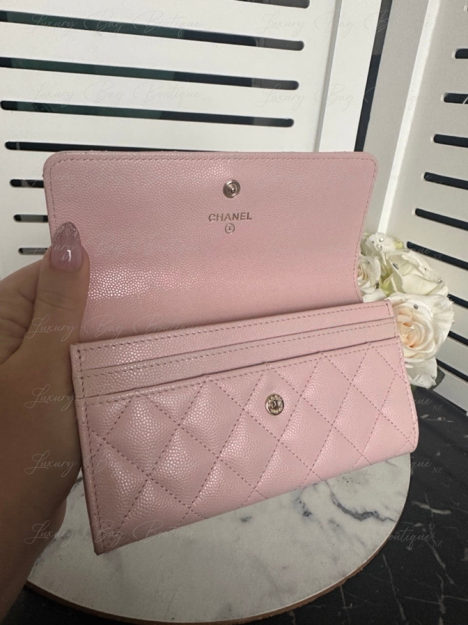 Chanel Crystal CC Logo Pink Caviar Wallet