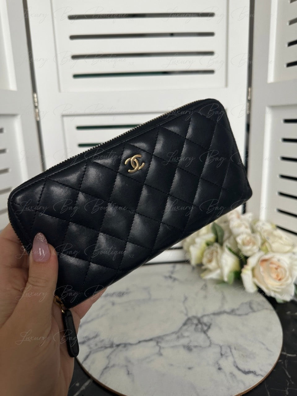 Chanel Lambskin Gold Hardware Zip Wallet