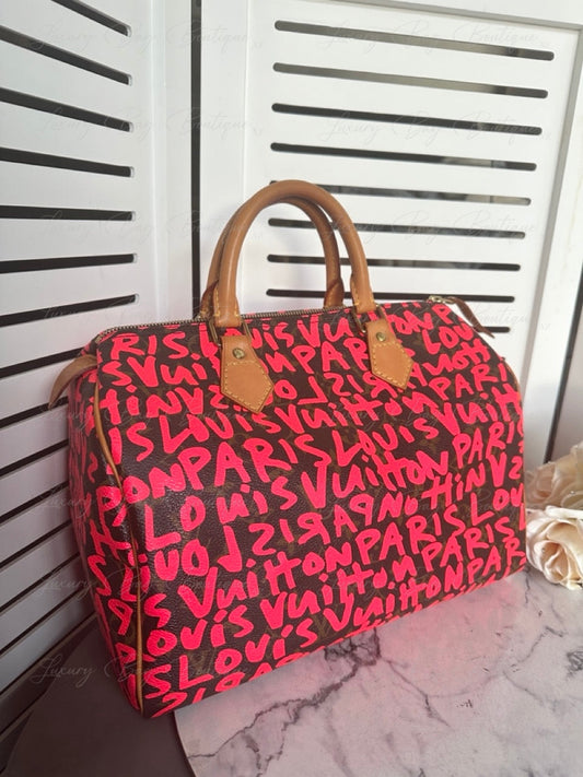 Louis Vuitton Monogram Graffiti Speedy 30 Fuchsia