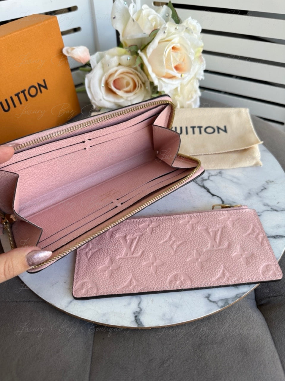 Louis Vuitton Rose Poudre Clemence Empreinte Wallet