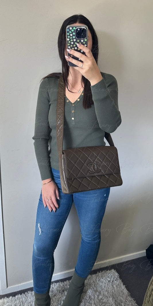 Chanel Vintage Khaki Messenger Bag