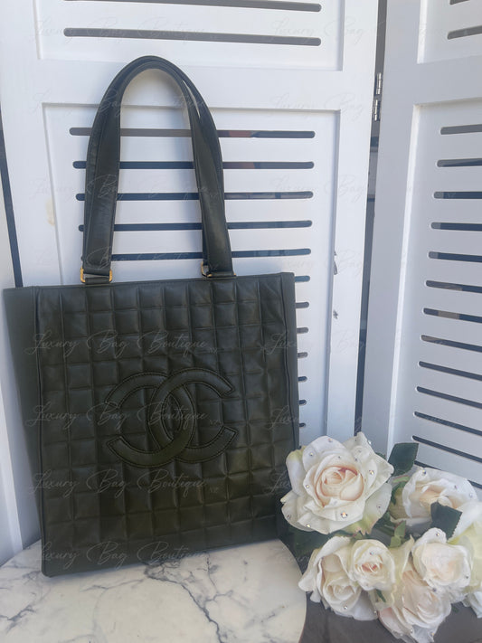 Chanel Olive Green Chocolate Bar Tote