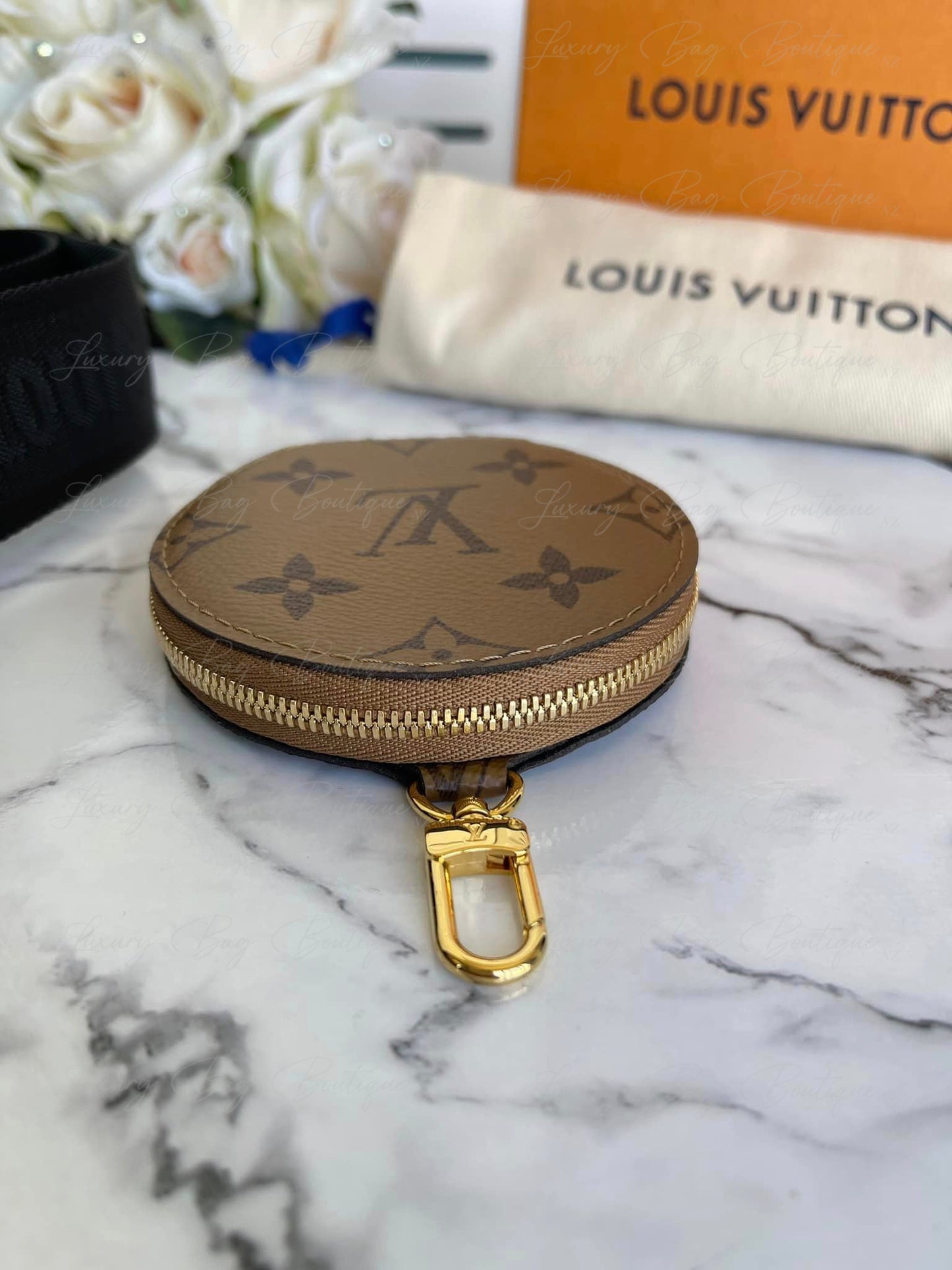 Louis Vuitton Black Bandouliére Strap w Reverse Monogram Coin Purse
