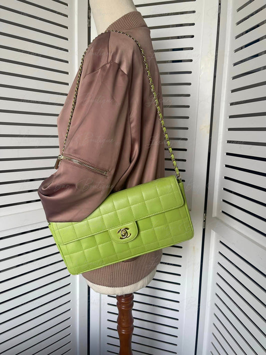 Chanel Lime Green Chocolate Bar Shoulder Bag