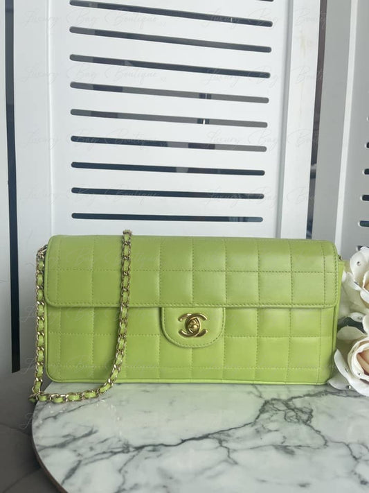 Chanel Lime Green Chocolate Bar Shoulder Bag