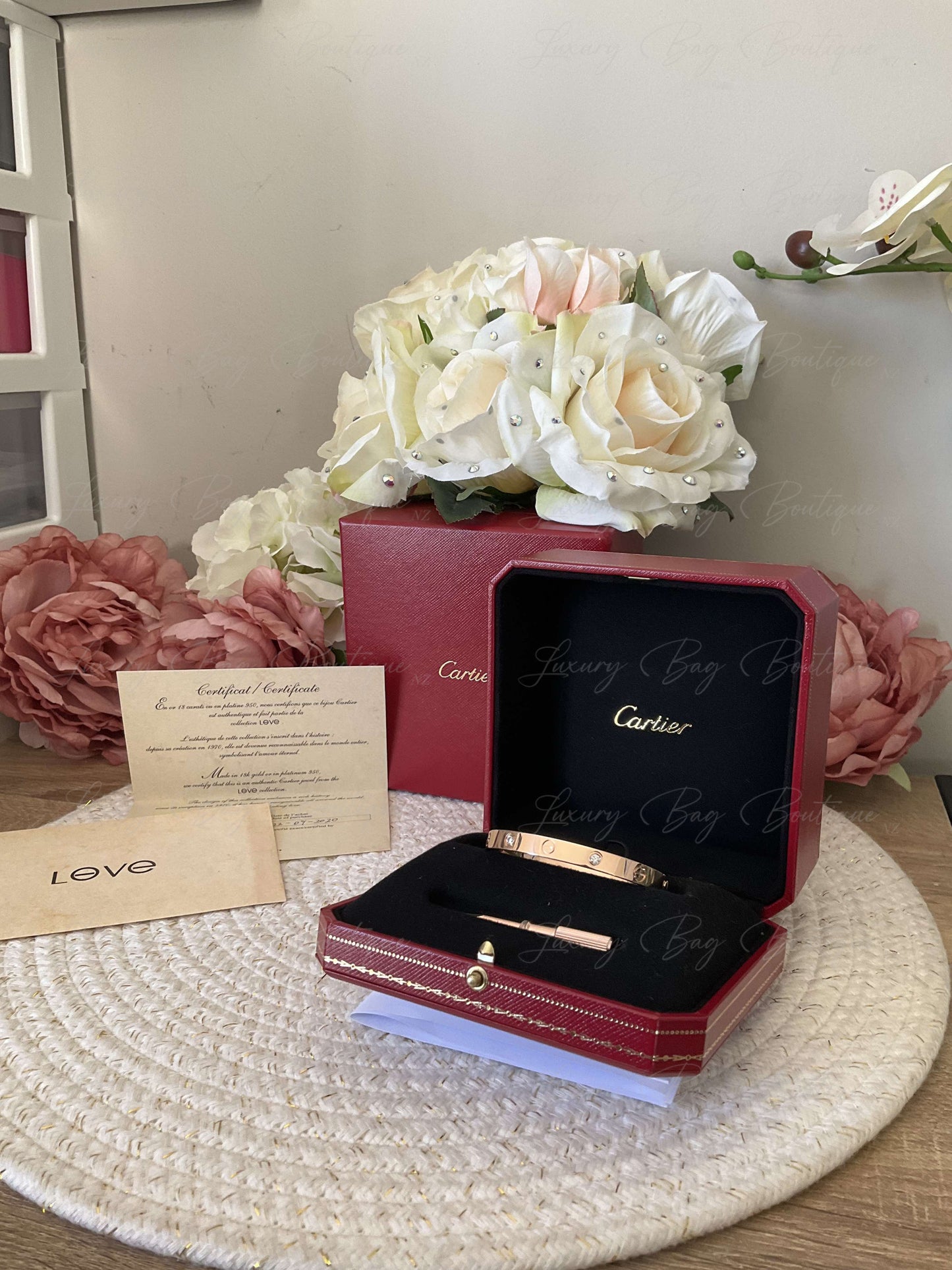 Cartier Love Bracelet Rose Gold 18K w 4 Diamonds size 17