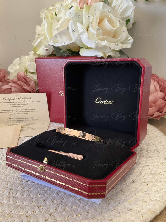 Cartier Love Bracelet Rose Gold 18K w 4 Diamonds size 17