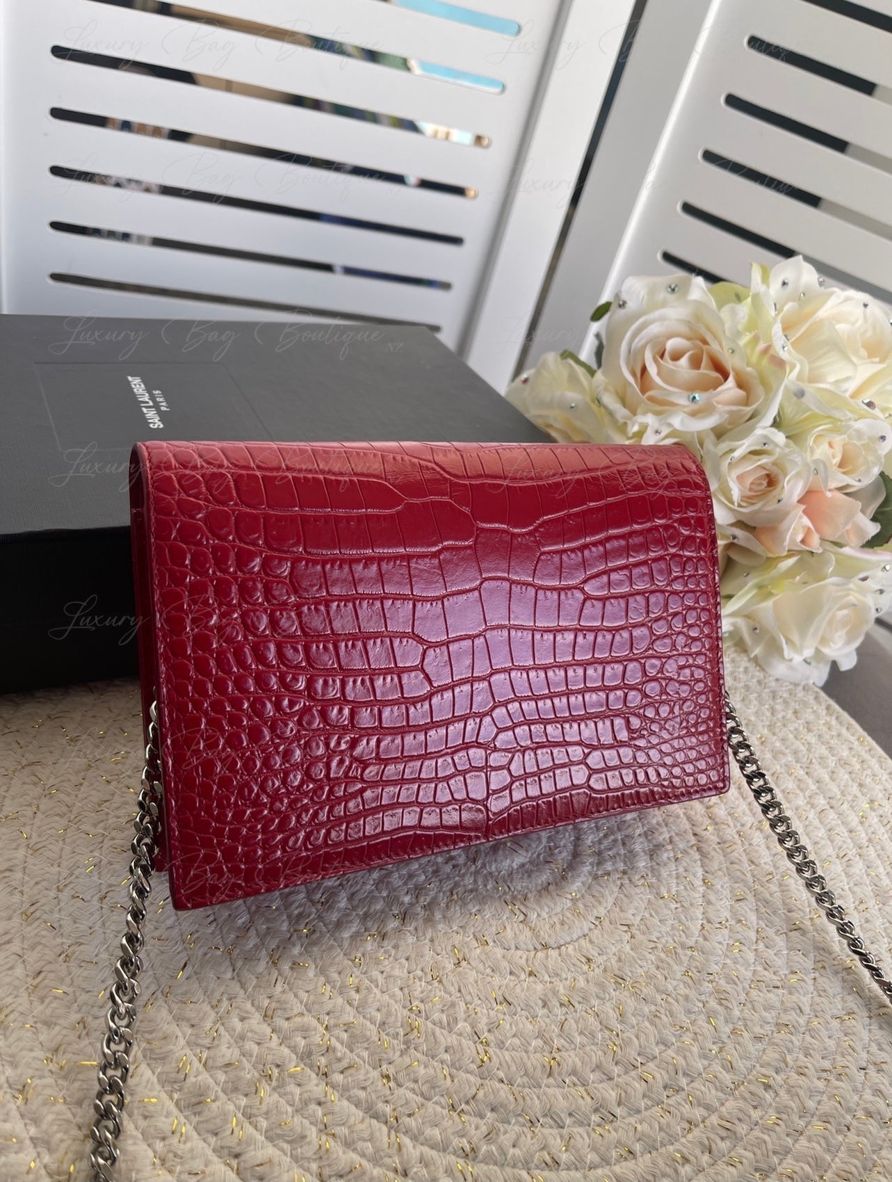 YSL Kate Tassel Croc Chain Wallet