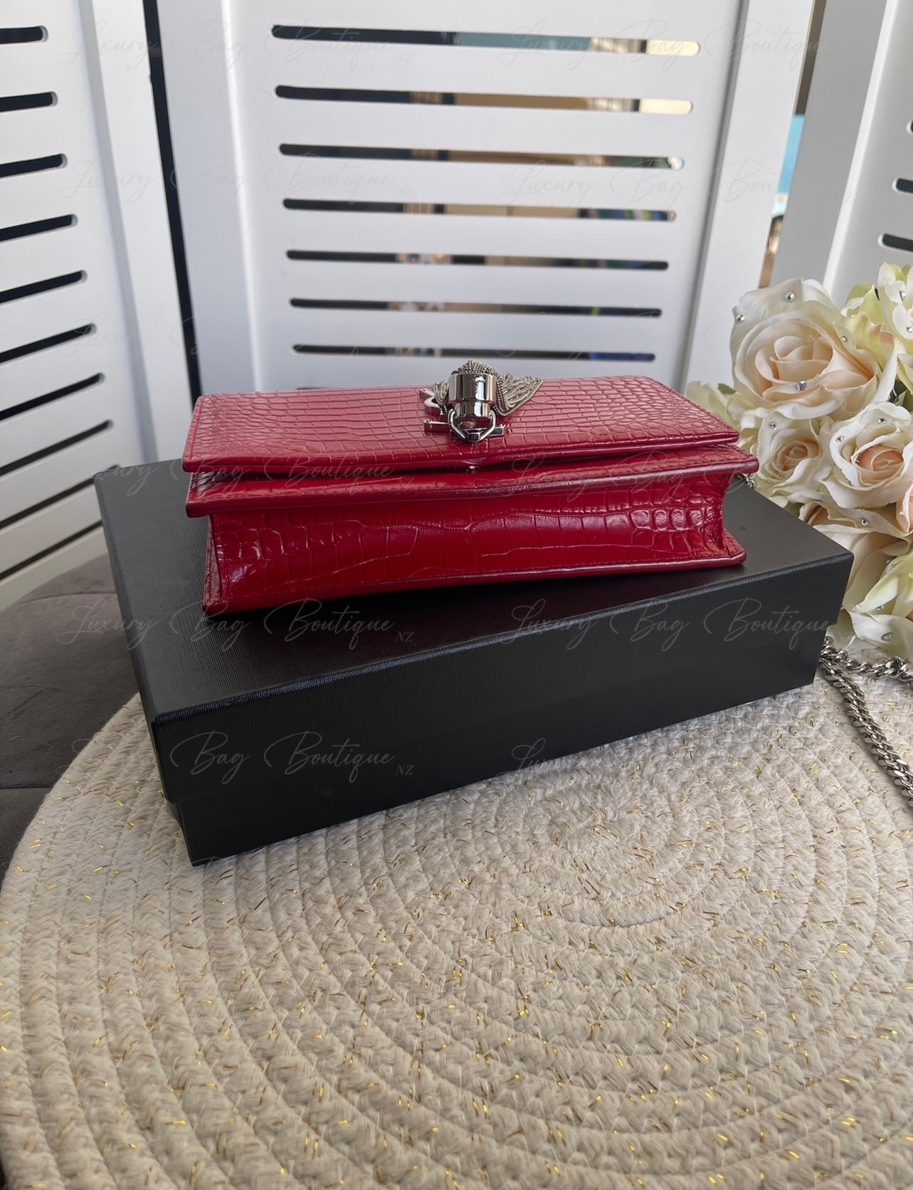 YSL Kate Tassel Croc Chain Wallet