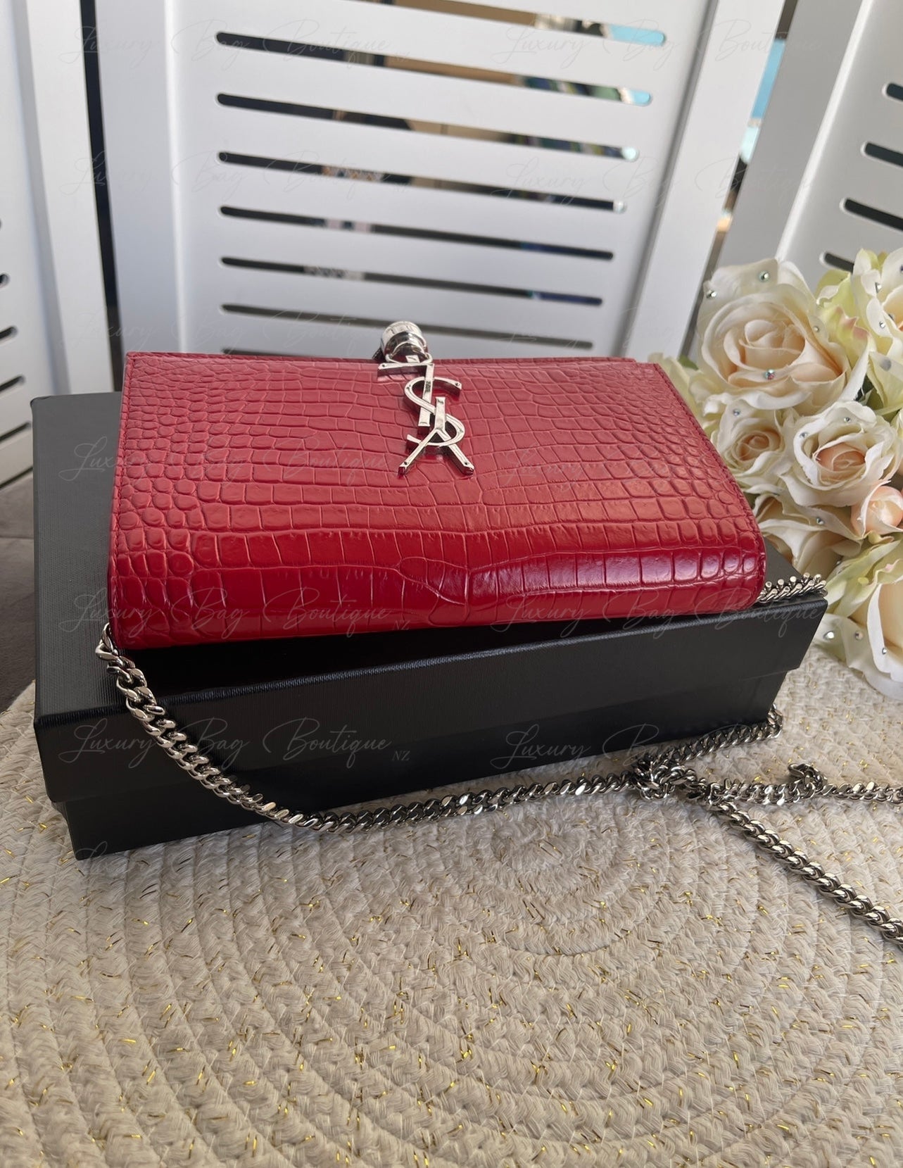 YSL Kate Tassel Croc Chain Wallet